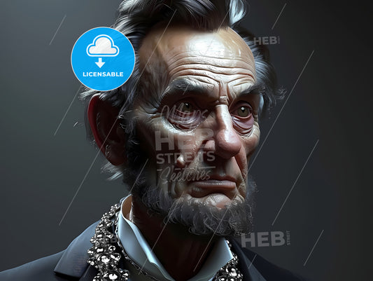 An Ultra Realistic Portrait Of Abraham Lincoln, A Man With A Beard And A Necklace