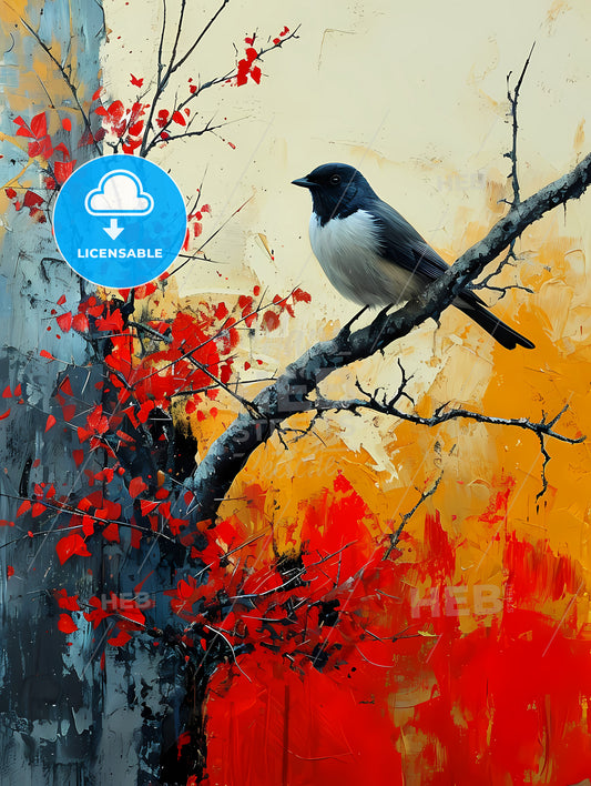 Vintage Wallpaper Design, A Bird On A Branch