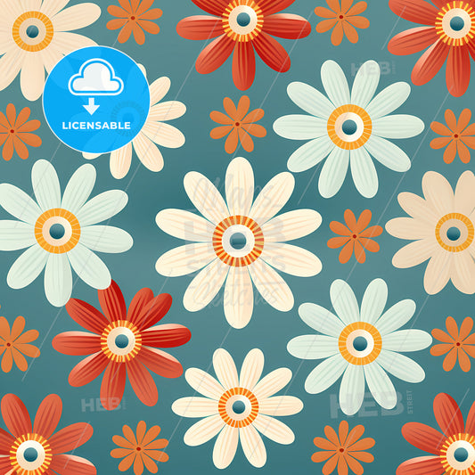 Colorful Floral Seamless Pattern, A Group Of Flowers On A Blue Background