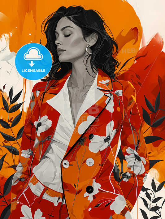 A Painting Of A Woman, A Woman In A Red Coat