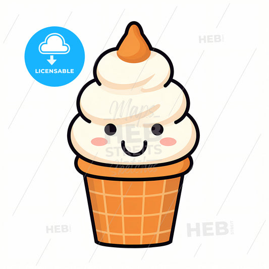A Kawaii Cute Smile Ice Cream Cone, A Cartoon Ice Cream Cone