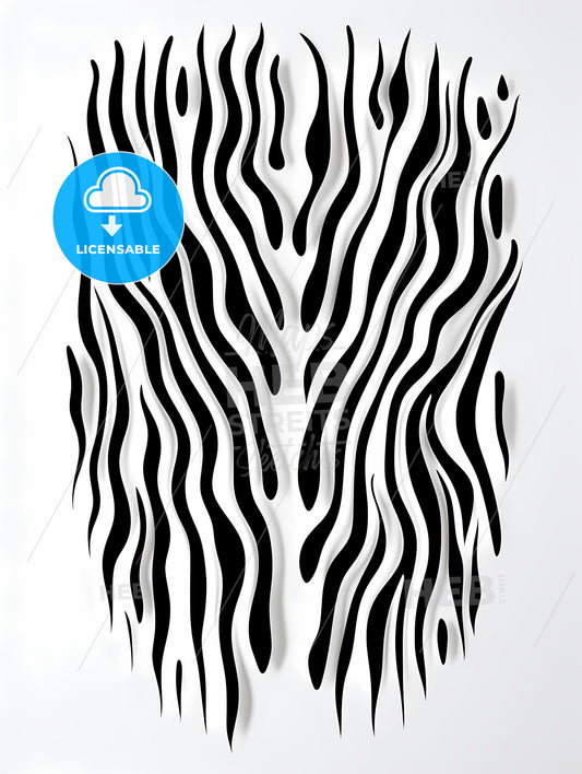 Linocut Line Art Of A Zebras Stripes, A Black And White Zebra Print