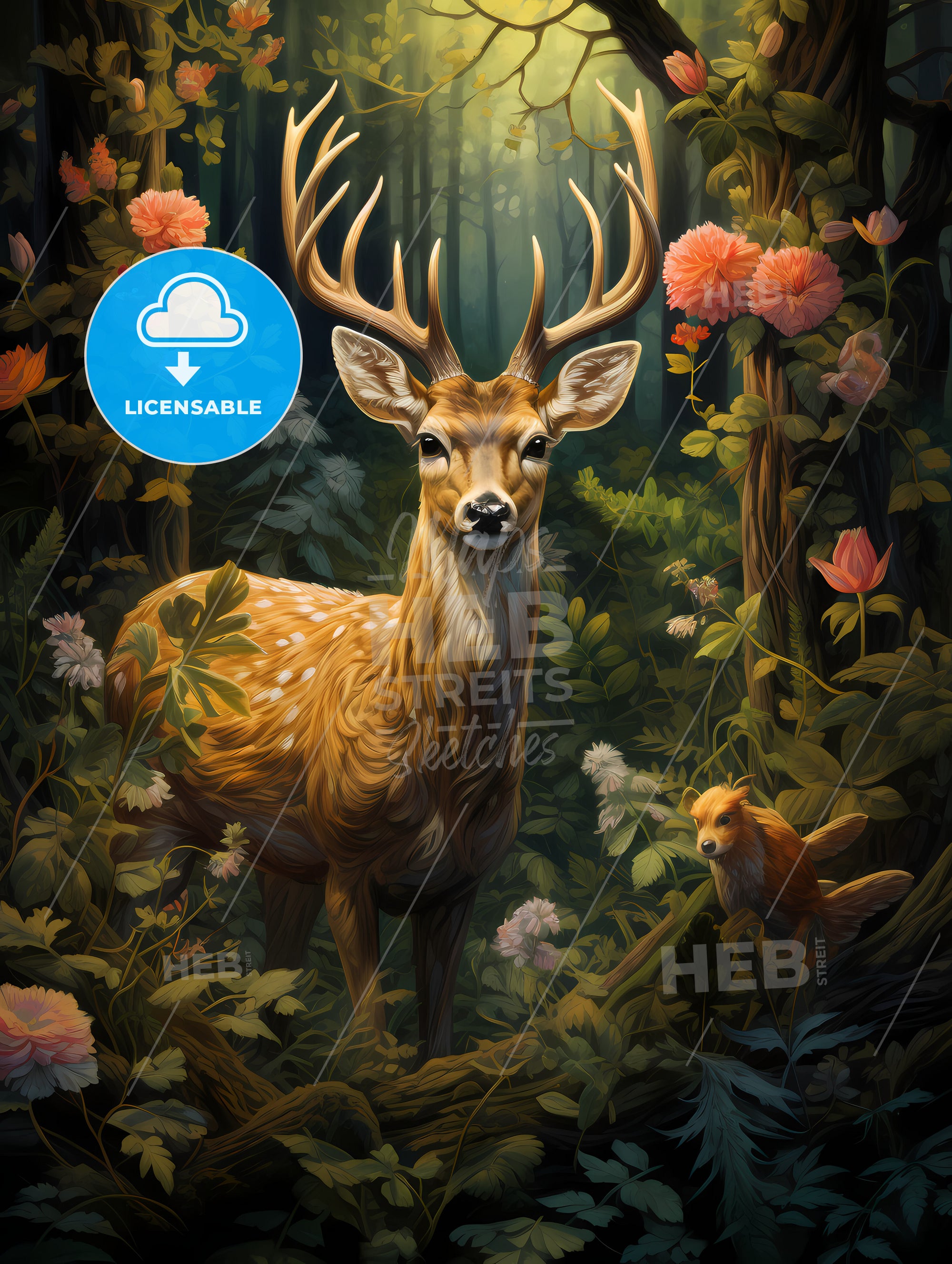 Deer In The Forest, A Deer In The Forest - HEBSTREITS Stock Image