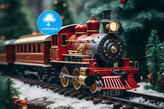 A Photo Of A Christmas Train Riding, A Toy Train On A Train Track