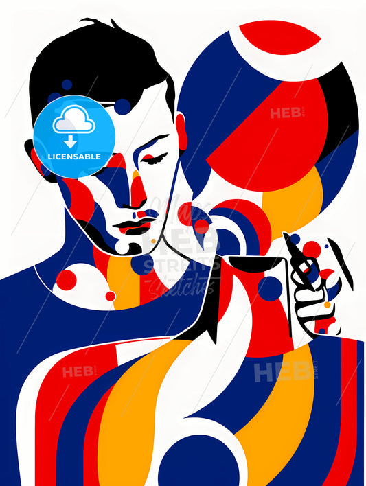 Minimalist Barber Art, A Man With A Pen In His Hand