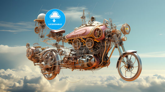 A Flying Bicycle Can Fly In The Air, A Steampunk Motorcycle In The Sky