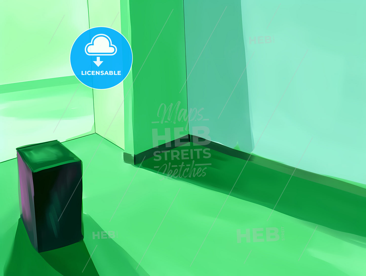 Minimal Abstract Light Blue Background, A Green Room With A Black Box