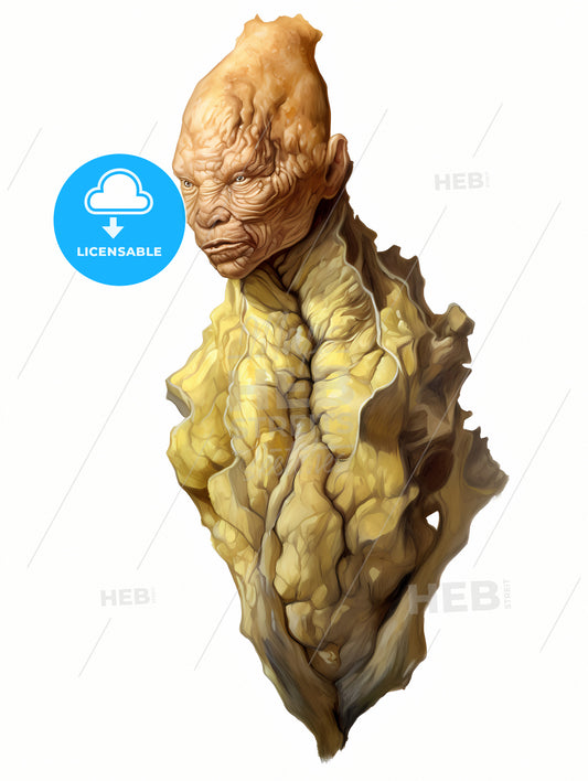 Fresh Ginger Root Isolated On White Background, A Cartoon Of A Man With A Bald Head