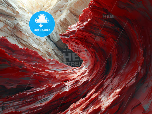 The Illustration Of A Red Wave, A Red And White Rock Formations
