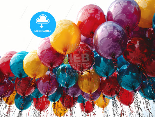 Colorful Birthday Party Balloons, A Group Of Balloons In The Sky
