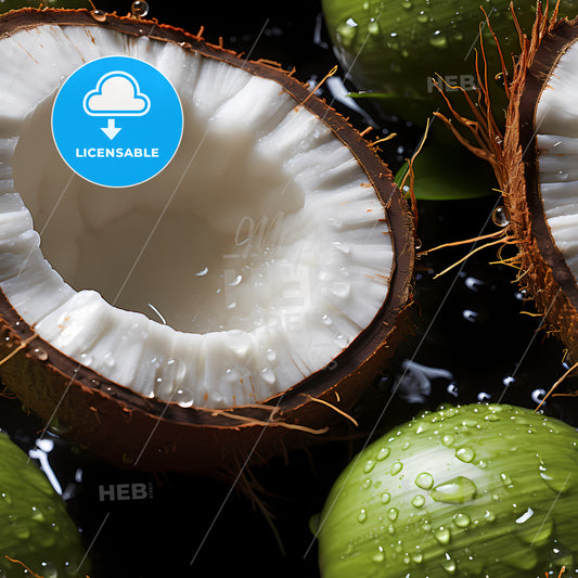 Fresh Coconut Seamless Background, A Coconut Cut In Half