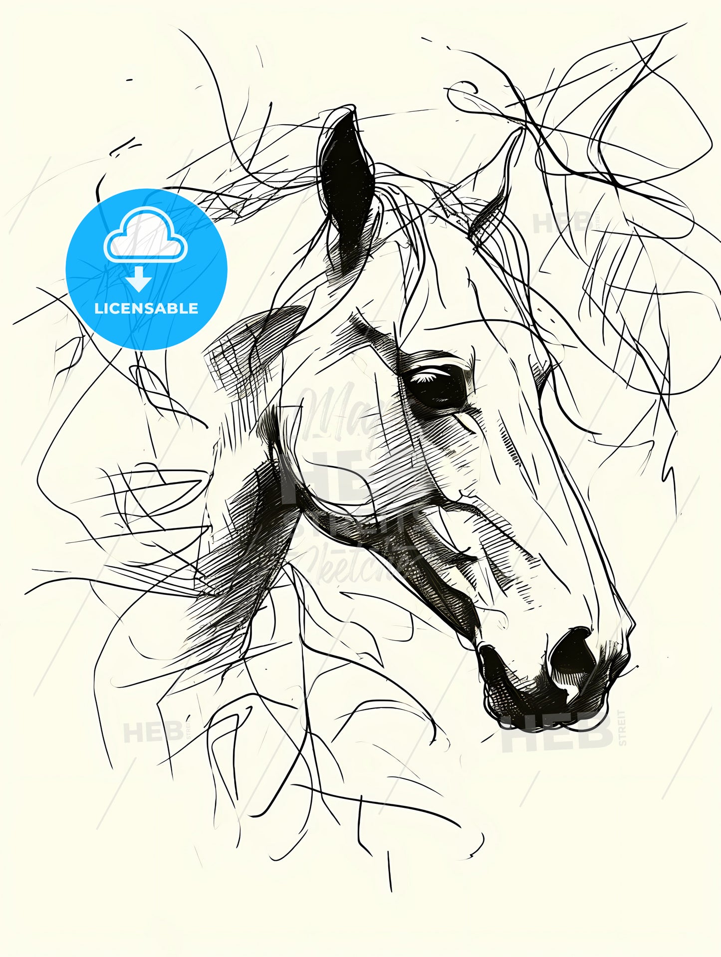 A Line Art Drawing Of A Bear Face, A Drawing Of A Horse