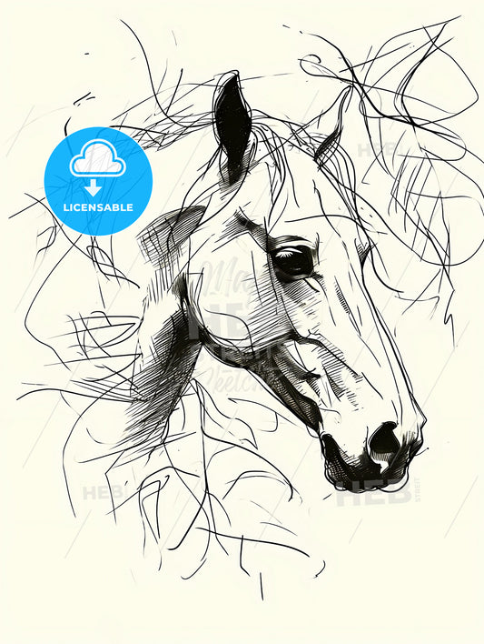 A Line Art Drawing Of A Bear Face, A Drawing Of A Horse