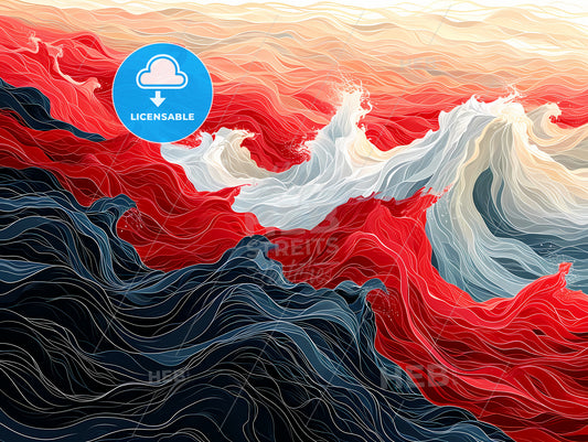 The Illustration Of A Red Wave, A Red White And Blue Waves