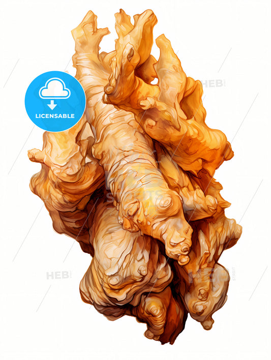 Fresh Ginger Root Isolated On White Background, A Close Up Of A Root