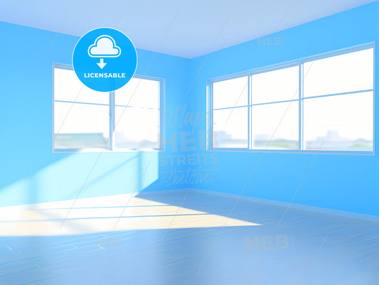 Minimal Abstract Light Blue Background, A Room With Blue Walls And Windows