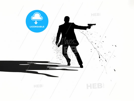 Police Shadow In Action With A Gun, A Silhouette Of A Man With A Gun