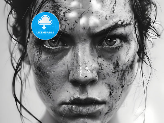 Portrait Of A Woman With An Expressive Face, A Woman With Dirty Face