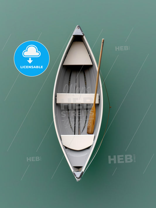 Flat Lay Of A Retro Fishing Boat On A Sea, A Boat With A Paddle
