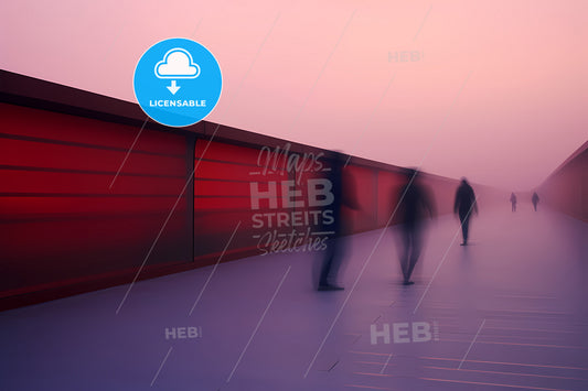 A Blurred Background, A Group Of People Walking On A Walkway