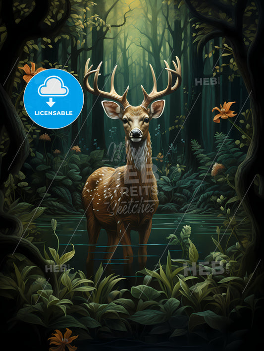 Deer In The Forest, A Deer In A Forest