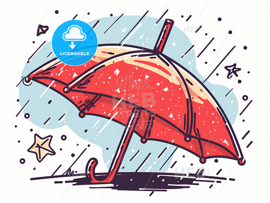 Cartoon Umbrella Soft And Gentle, A Red Umbrella In The Rain