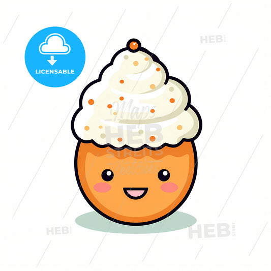 A Kawaii Cute Smile Ice Cream Cone, A Cartoon Of A Cupcake With Whipped Cream