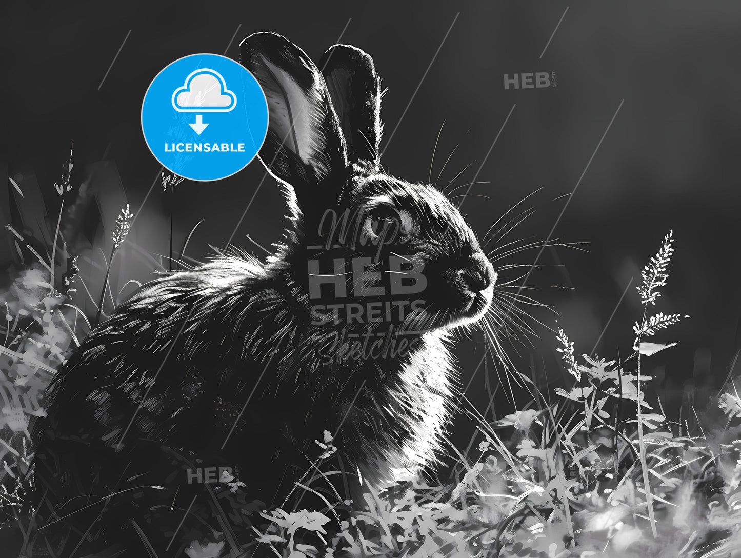 Vector Illustration Of A Rabbit, A Rabbit In The Grass