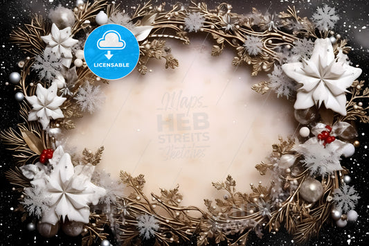 Fantasy Christmas Frame, A Gold And White Frame With Flowers And Snowflakes