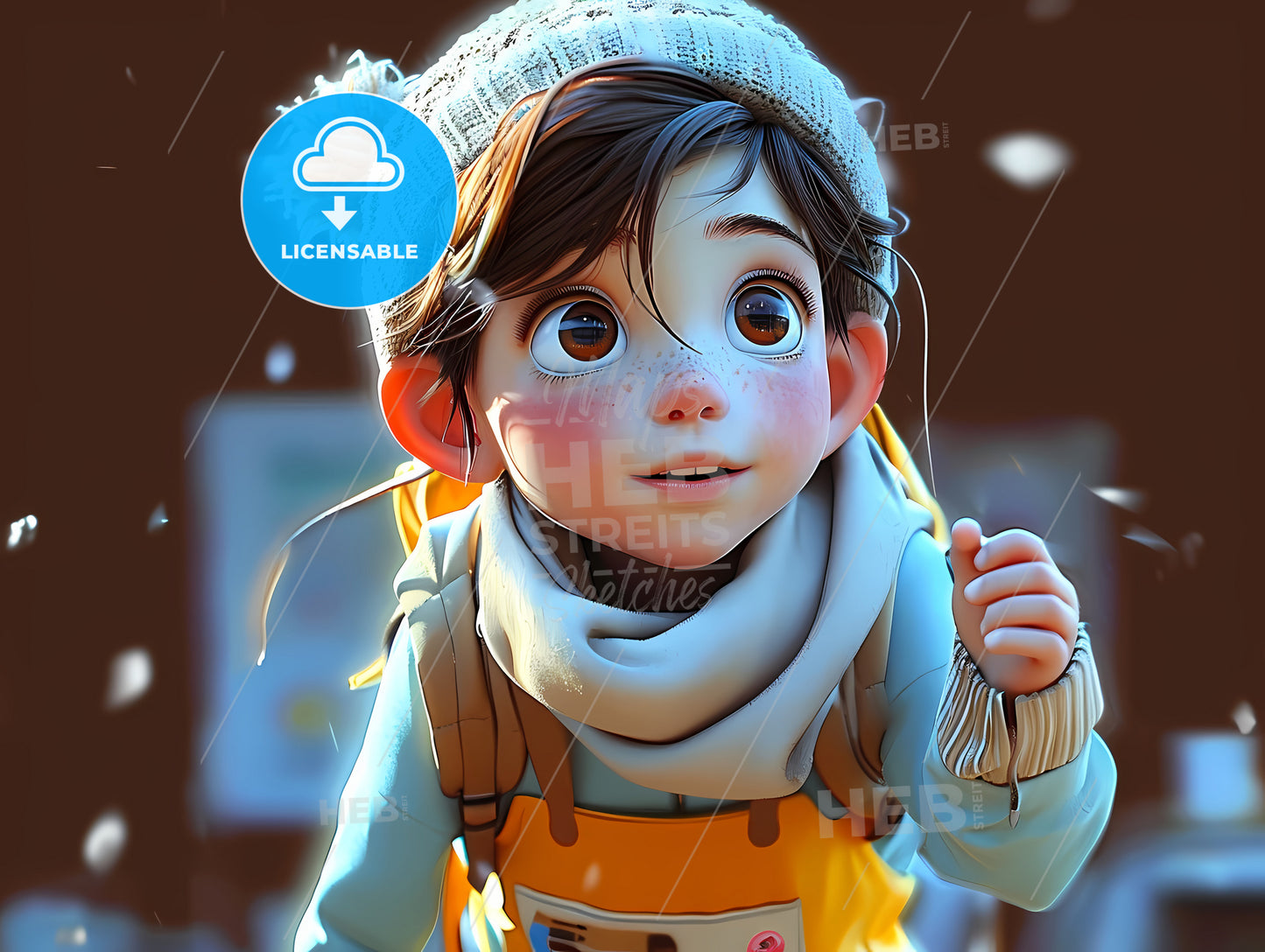 10-Year-Old Girl,White Background, A Cartoon Of A Child Wearing A Hat And Scarf