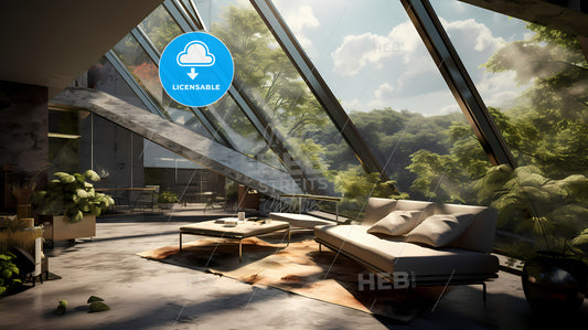 Roof Glass House, A Living Room With A Large Window