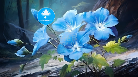 Vintage In Image Of Blue Flower, A Group Of Blue Flowers