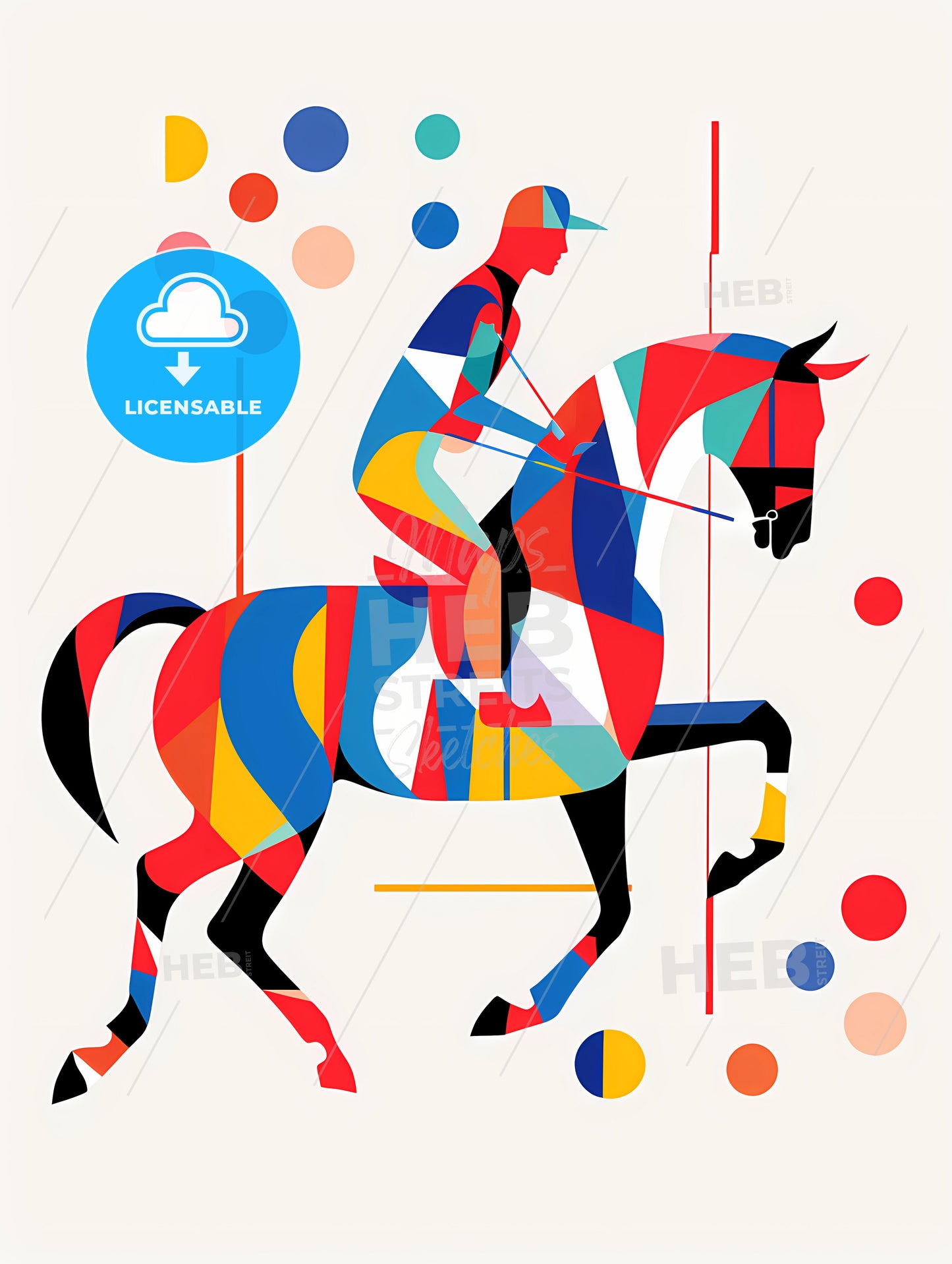 Minimalist Horse Rider Line Art, A Colorful Horse With A Jockey On It