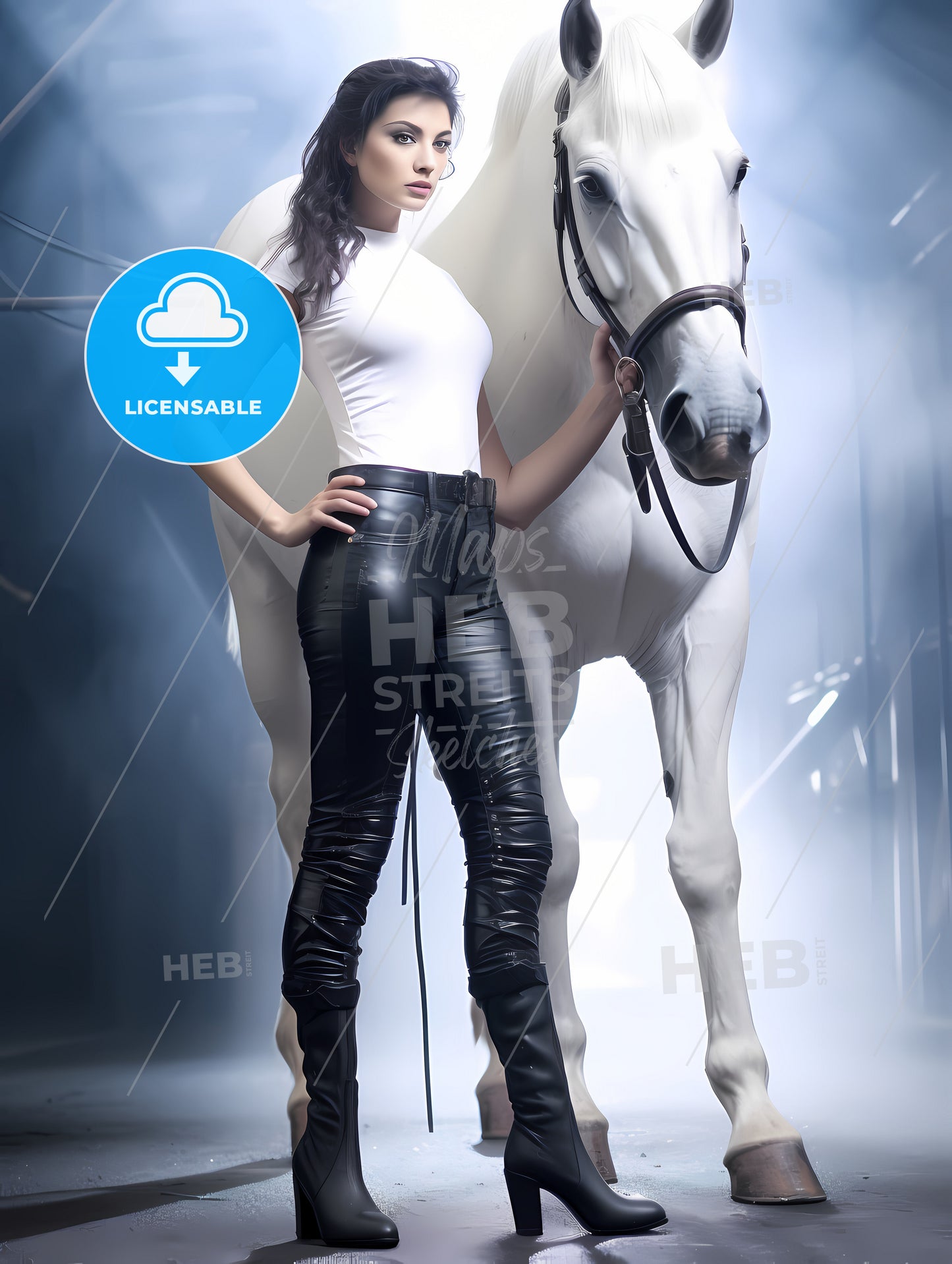 A Woman In Black Stiletto Boots, A Woman Standing Next To A Horse