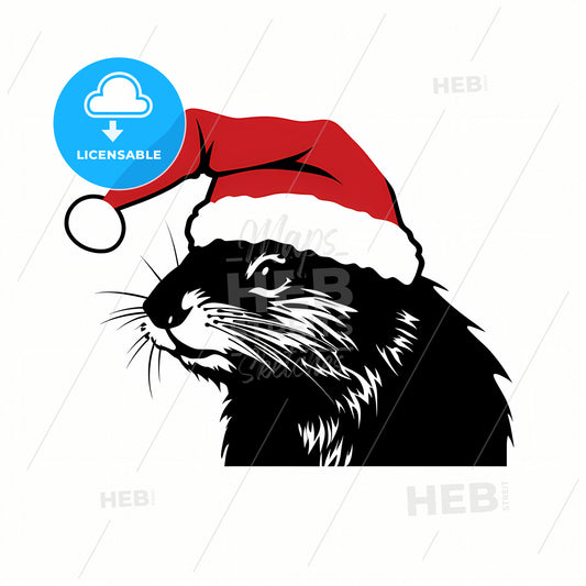 Silhouette Of A Smiling Beaver, A Black And White Image Of A Rodent Wearing A Red Hat