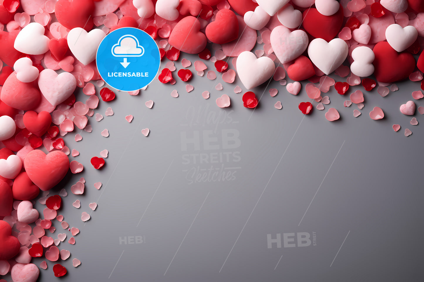 Happy Valentines Day Background, A Group Of Hearts On A Gray Surface