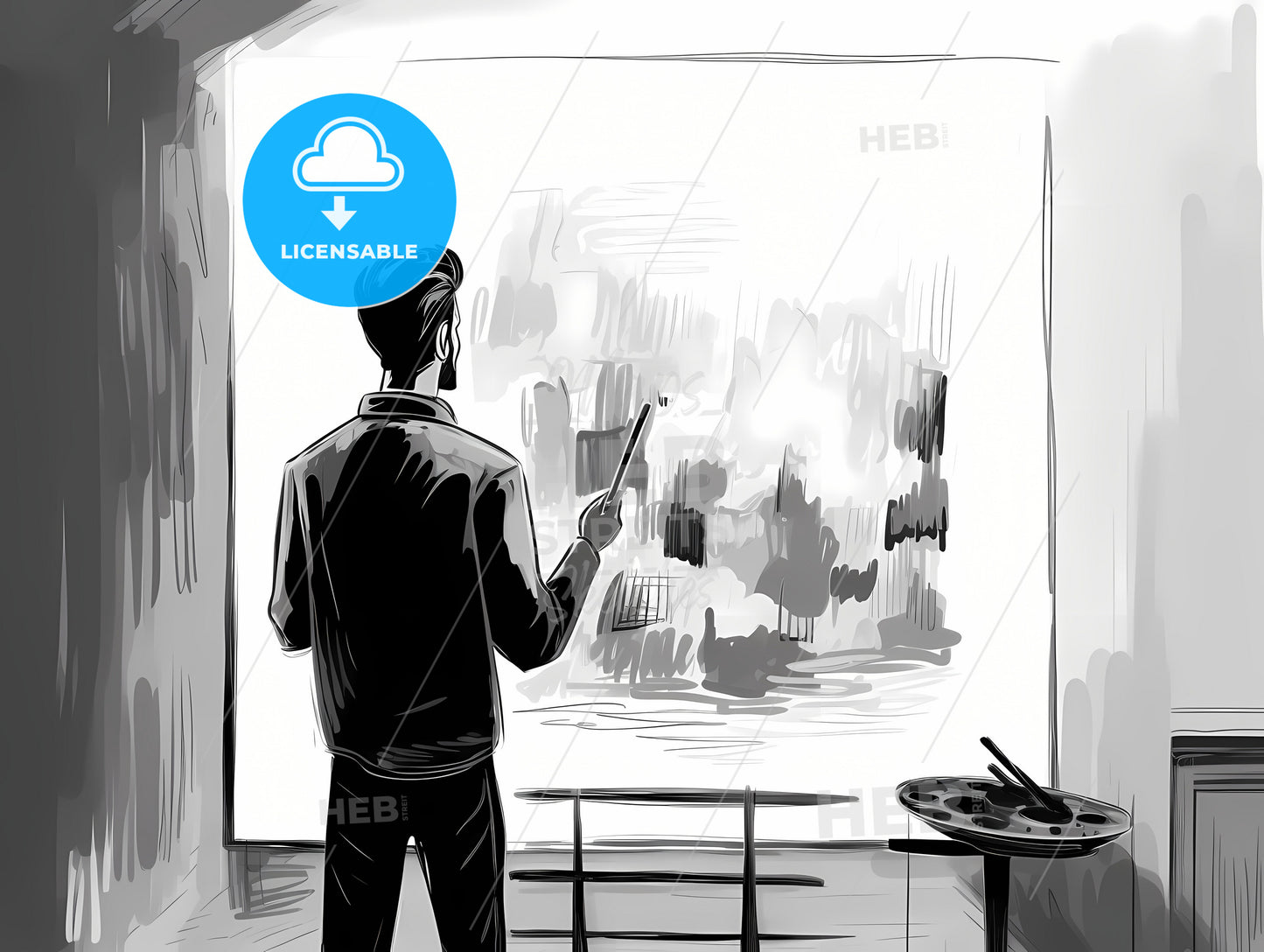 A Painter Holding A Brush, A Man Painting A Window