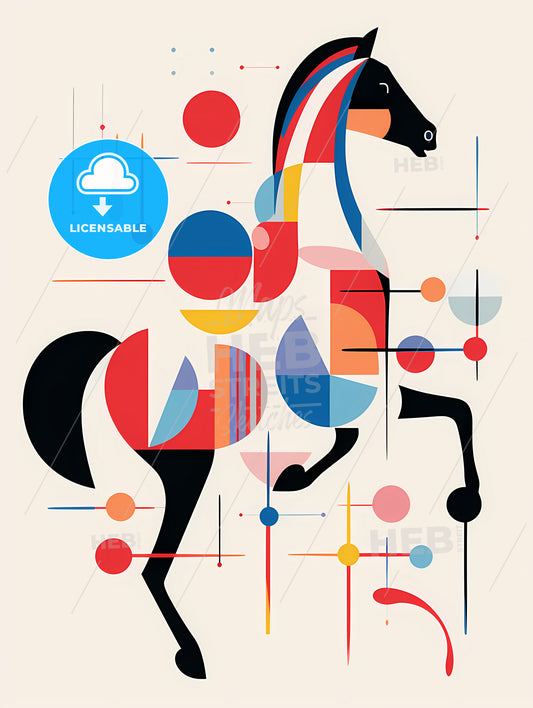 Minimalist Horse Rider Line Art, A Horse With Colorful Circles And Circles