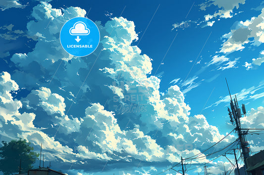 An Illustration Of A Blue Sky, Clouds In The Sky