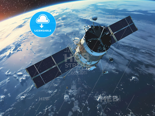 A Modern Satelite In Space, A Satellite In Space Above The Earth