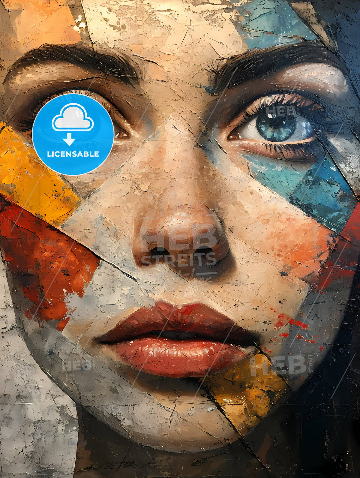 A Painting Of A Woman, A Woman's Face With Colorful Paint On It