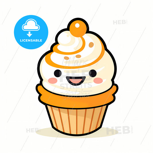 A Kawaii Cute Smile Ice Cream Cone, A Cartoon Of A Cupcake