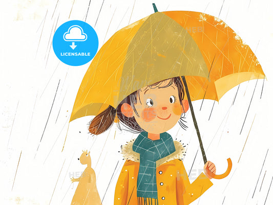 Cartoon Umbrella Soft And Gentle, A Girl Holding An Umbrella