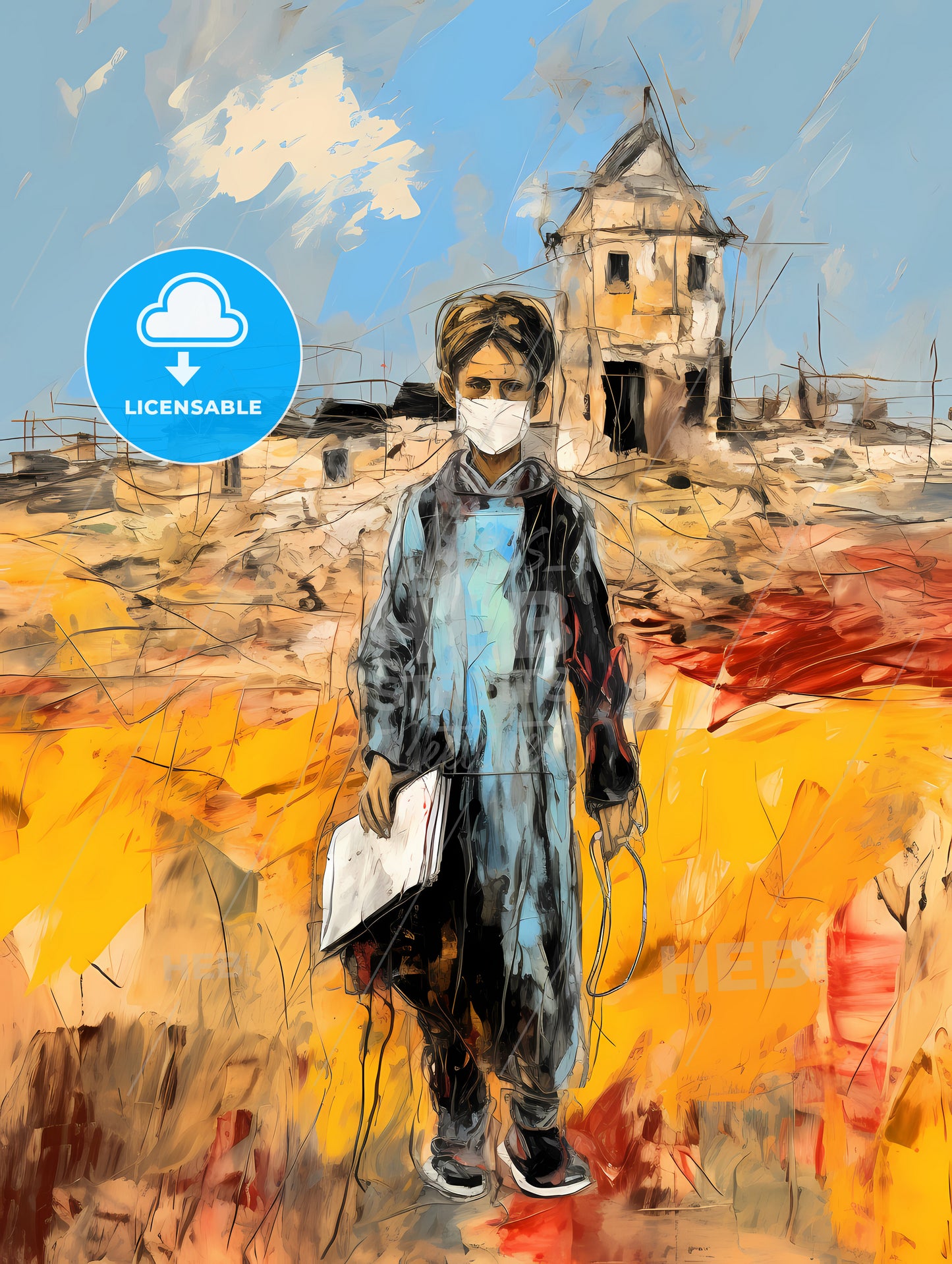 Kid Dressed As A Doctor, A Painting Of A Person Wearing A Mask