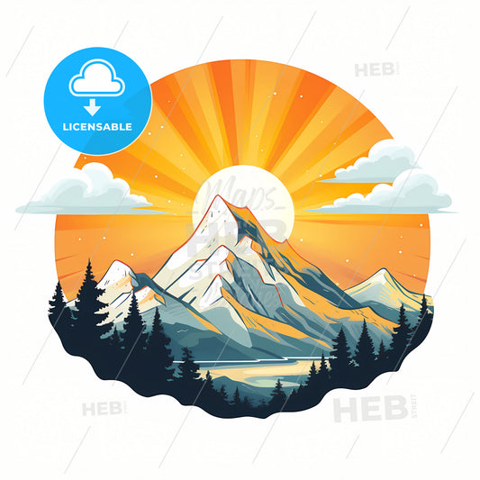 A Mountain View With Sun, A Mountain With Trees And Sun