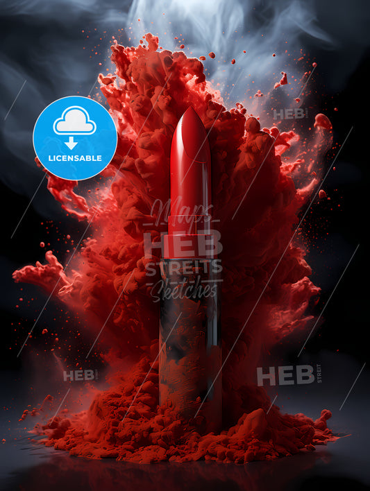 Powerful Explosion Of Red Dust, A Lipstick In A Cloud Of Red Powder