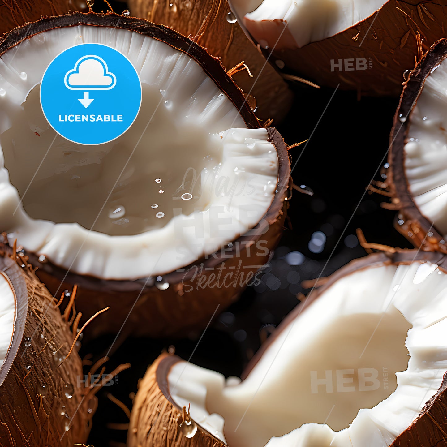 Fresh Coconut Seamless Background, A Group Of Coconuts With Water Droplets