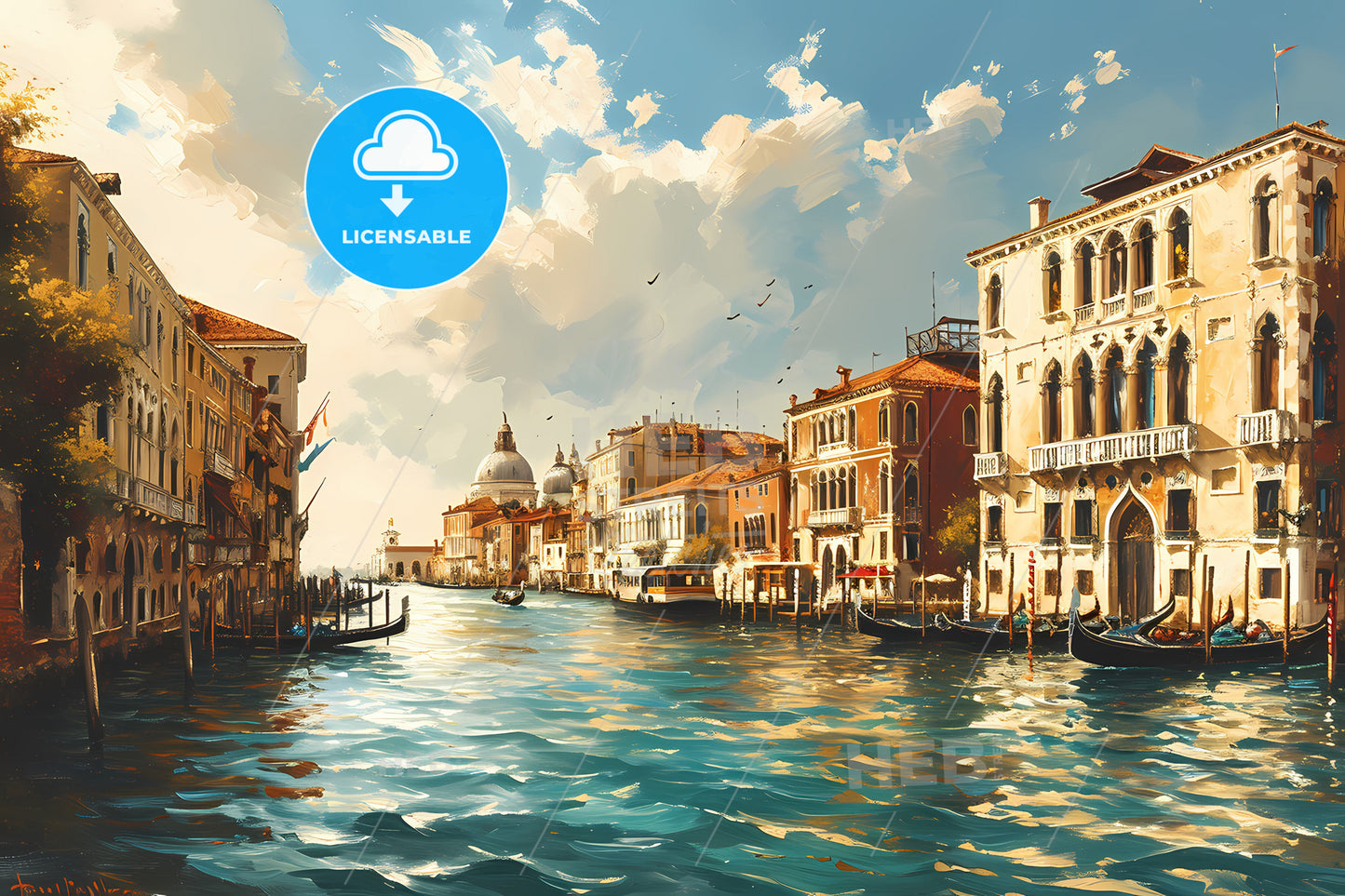 Amazing Venice, A Water Way With Buildings And Boats With Grand Canal In The Background