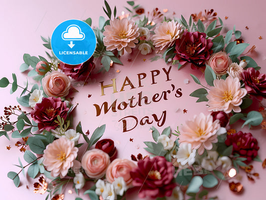 An Image Of A Pink Background, A Wreath Of Flowers And Text