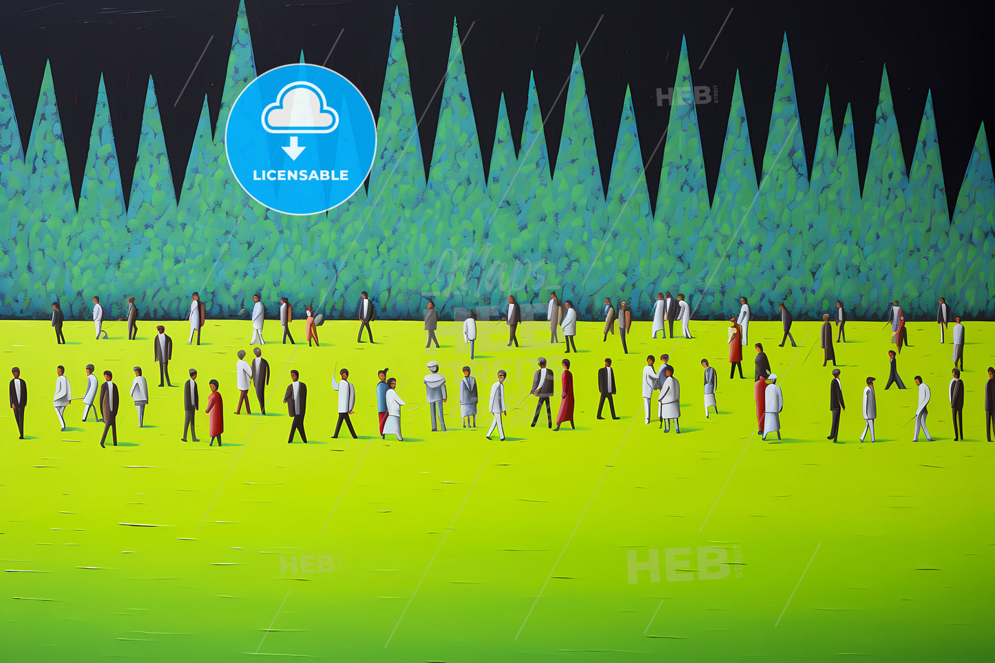 A Green Black Background, A Group Of People Walking On A Green Field